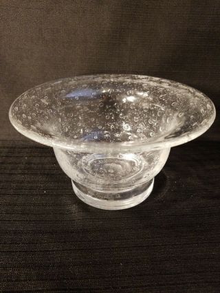 Clear Art Glass Berry Bowl Vase With Controlled Bubbles Pedestal Foot Base