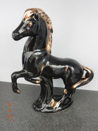 Vintage Mid Century Calf.  Pottery Ceramic Black/gold Leaf Horse Statue