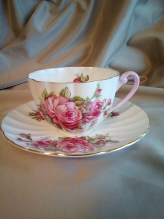 Gorgeous Shelley England Teacup And Saucer Rose Moss Pattern 2424 Bone China