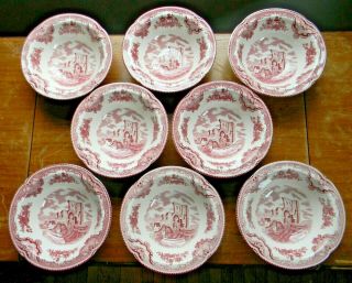 Set Of 8 Johnson Brothers Old Britain Castles Pink 6 " Rim Cereal Bowls