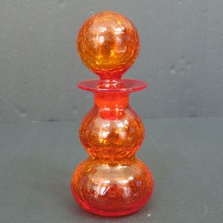 Vintage 8 " Orange Crackle Art Glass Decanter With Stopper,  Rainbow