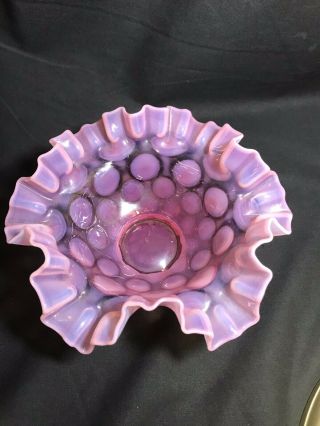 Vintage Fenton Pink Opalescent Coin Dot Ruffled Bowl