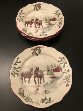 Better Homes and Garden Heritage Christmas Holiday Horse Salad Plates Set of 4 2