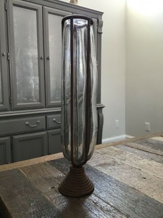 Mid Century Vintage Blownglass Vase In Metal Tall 16.  5 “