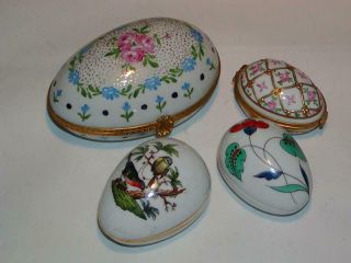 Vintage Ring / Trinket Boxes,  Herend,  Limoges,  Etc.  Group Of 4,  Egg Shaped Boxes