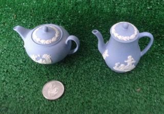 Wedgwood Jasperware Miniature Coffee Teapot Blue England Dollhouse From Estate