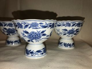 Vintage Blue Chatham Symco China,  Japan.  Desert Cups Set - 4,  White W/ Blue Roses