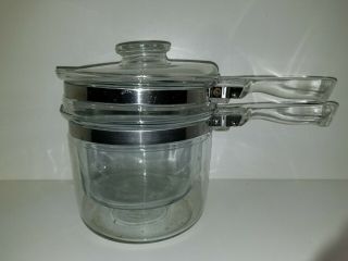 Vintage Pyrex Flame Ware Double Boiler Pans W/lid 6283l & 6283u 1.  5 Qt Ea.  Ec