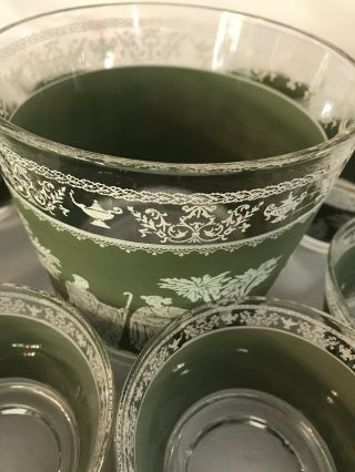 Jeanette Wedgewood Hellenic Jasperware Grecian Green Glass Dessert Cups Bowl 12 6