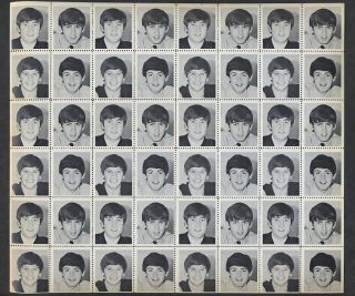 The Beatles 1964 Black & White Photo Stamp Sheet Fab Vintage 48 Stamps Old Stock