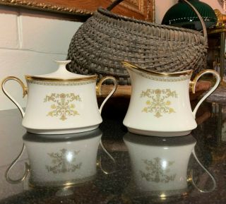 Lenox Castle Garden Creamer And Sugar Bowl With Lid 1st Quality Usa - Pristine