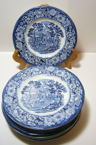8 Staffordshire England Liberty Blue 5 7/8 " Bread & Butter Plates Monticello