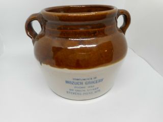 Vintage Stevens Point,  Wi Mozuch Grocery Bean Pot Advertising No Lid