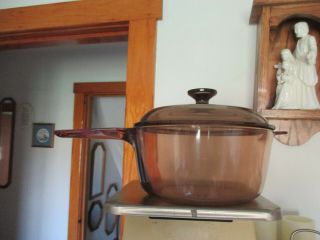 Vintage Corning Pyrex Vision Ware Amber Cookware 2.  5 L Quart Saucepan Pan W Lid