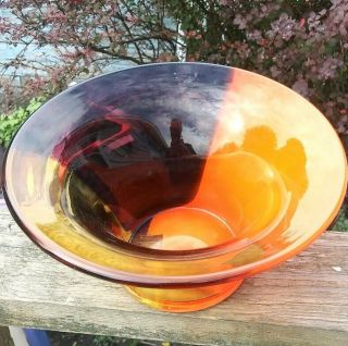 Blown Glass Three Color Art Glass Bowl.  Orange,  Purple & Amber.  Very Pretty