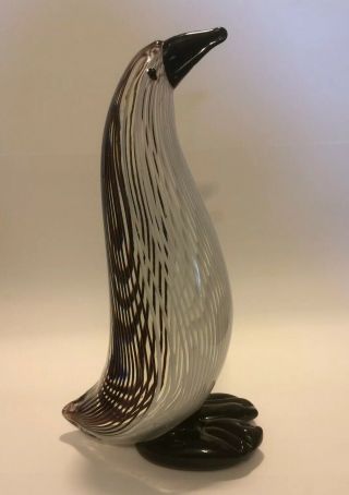 Vintage Murano Large Black & White Striped Glass Penguin
