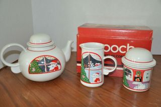 Vtg Epoch Noritake Twas The Night Before Christmas Tea Set Pot Creamer Sugar Box