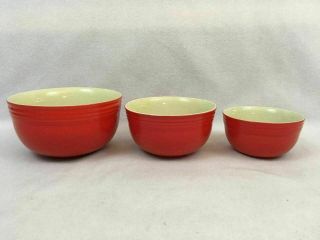 Vintage Vgc Hall Red 3 - Piece Mixing Bowl Set