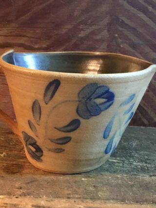 Bruce Stebner Salt Glazed Stoneware Pottery Batter Bowl Handle Spout Heart Shape 2