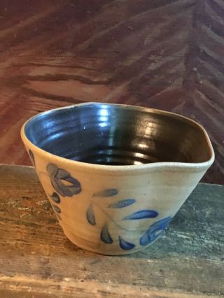 Bruce Stebner Salt Glazed Stoneware Pottery Batter Bowl Handle Spout Heart Shape 3