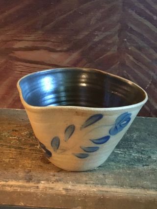 Bruce Stebner Salt Glazed Stoneware Pottery Batter Bowl Handle Spout Heart Shape 4