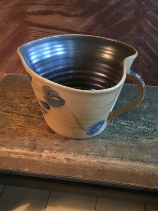 Bruce Stebner Salt Glazed Stoneware Pottery Batter Bowl Handle Spout Heart Shape 5