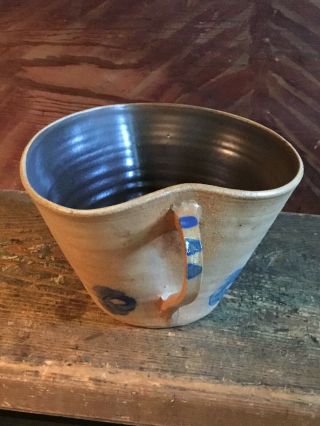 Bruce Stebner Salt Glazed Stoneware Pottery Batter Bowl Handle Spout Heart Shape 6
