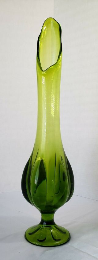 Vintage Viking Glass Six Petal Pattern Swung Vase Green 18 " Tall