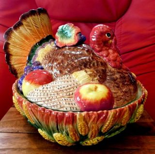 Fitz & Floyd Large Turkey Harvest Covered Bowl Thanksgiving
