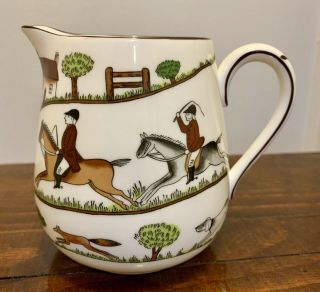 Crown Staffordshire England Hunting Scene Fox Dogs Horses Creamer Pitcher