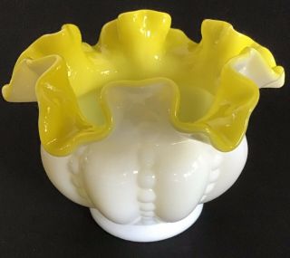 Fenton Yellow Ruffled Glass Vase