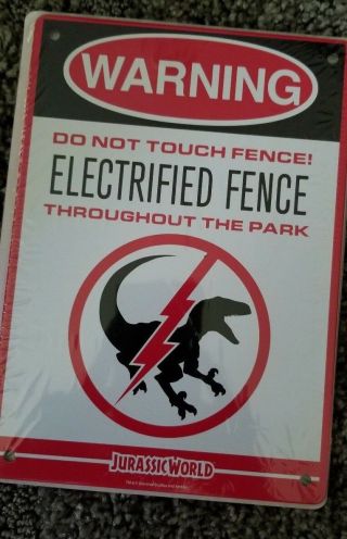 Jurassic World Electrified Raptor Fence Metal Warning Sign [lootcrate Exclusive]