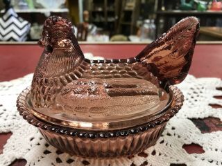 Vintage Boyd Cranberry Glass Hen On Nest Candy Dish Nr