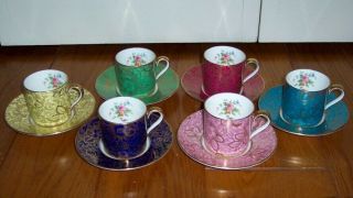 6 Minton Brocade Demitasse Cups & Saucers - 1 As Found