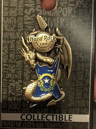 Hard Rock Cafe Las Vegas 2019 Dragon Guitar With Flag Pin