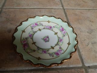 Antique Akcd Limoges France Hp Porcelain Rose Design Plate