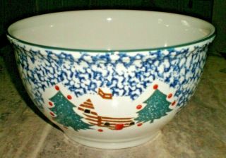 Rare - Large Mixing Bowl - Tienshan Cabin In The Snow Folk Craft