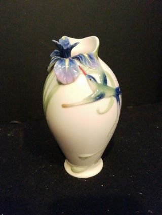 Franz Porcelain Long Tail Hummingbird Vase 5 1/2 " Tall