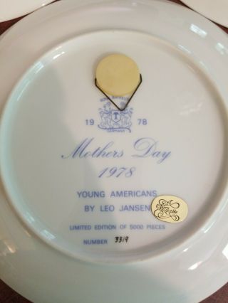 MOTHER ' S DAY PLATES 1975,  77,  78 Leo Jansen Royal Bayreuth Young Americans 8