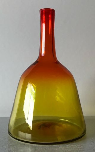 Mid - Century American Blenko Amberina Orange Yellow Blown Art Glass Vase