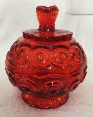 Amberina Red Orange Glass Bowl Candy Dish With Lid 7.  6 " H X6 " In Diam.
