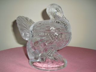 L.  E.  Smith Covered Glass Turkey Serving Candy Dish Thanksgiving W/ Sticker