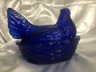 Vintage Glass Cobalt Blue Hen On Nest Candy Dish County Home Decor Easter (Heavy) 3