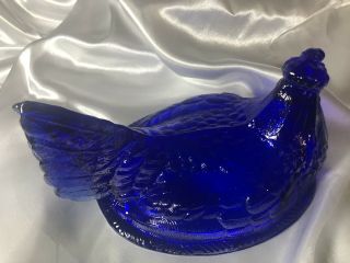 Vintage Glass Cobalt Blue Hen On Nest Candy Dish County Home Decor Easter (Heavy) 7