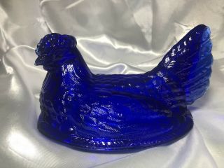 Vintage Glass Cobalt Blue Hen On Nest Candy Dish County Home Decor Easter (Heavy) 8