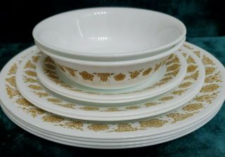 Set Of 10 Vintage Corelle Butterfly Gold Dinner Lunch Dessert Plates & Bowls