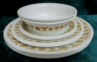 Set of 10 Vintage Corelle Butterfly Gold Dinner Lunch Dessert Plates & Bowls 4