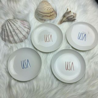 Rae Dunn Set Of 4 Usa Plates Desert Red Blue White Nwt Collectible Patriotic