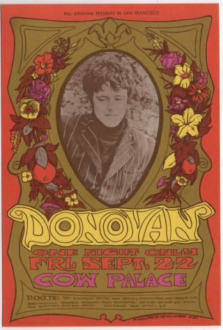 Vintage 1967 Donovan At The Cow Palace Fillmore Postcard Bg86