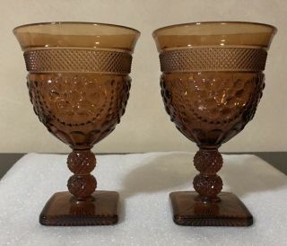 Set Of 2 Retro Vintage Imperial Glass " Chroma " Amber Brown Water / Wine Goblets